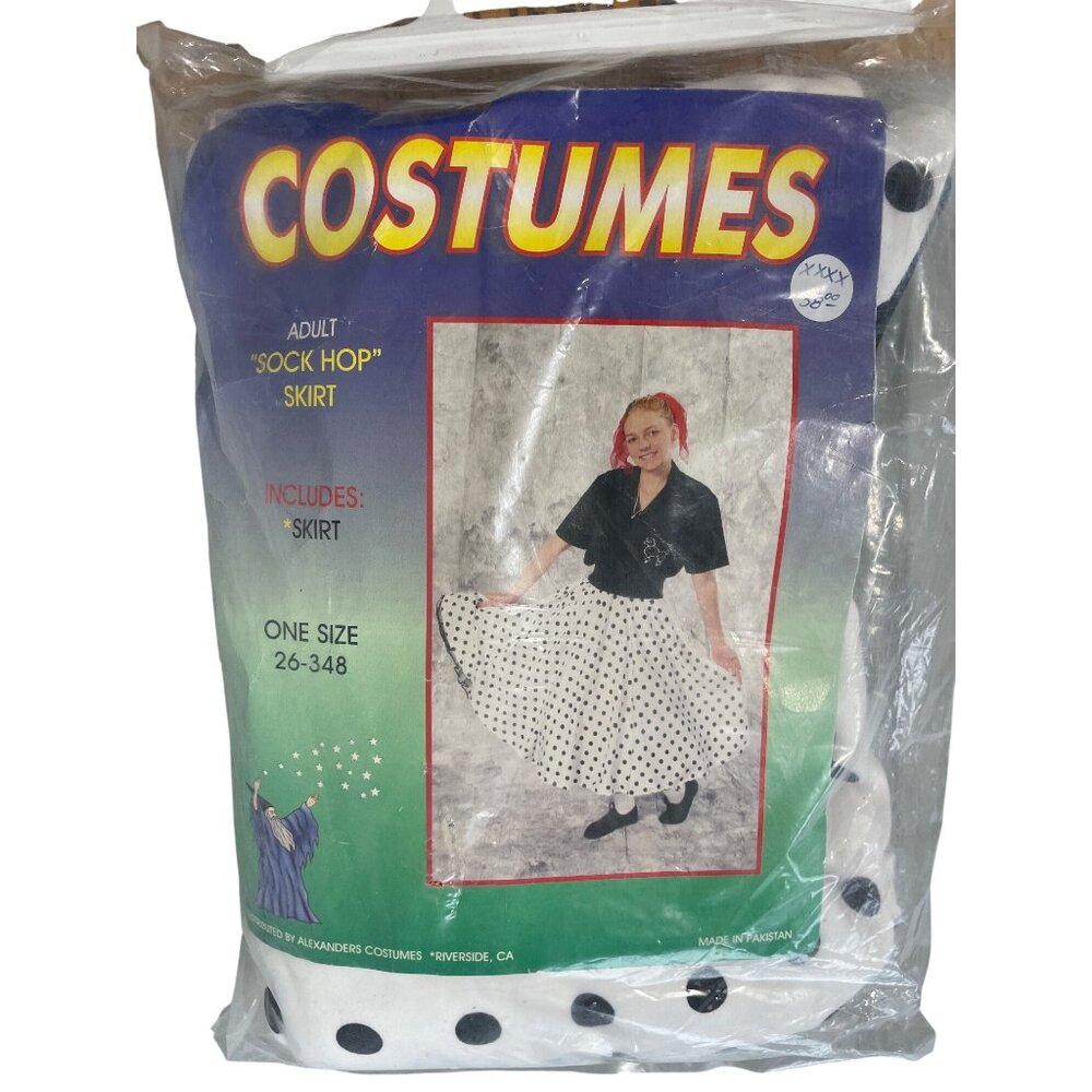 Alexanders Costumes Sock Hop Skirt One Size White Black Polka Dot Retro NEW